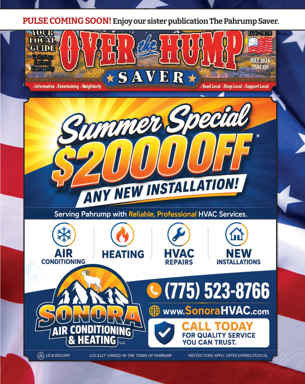 Over the Hump Saver — July 2026 cover with the 'Pulse coming soon' banner, The Pulse's sister paper